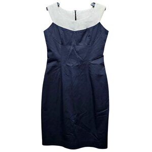 Navy & White Sleeveless Sheath Dress By Gio Guerreri Size M Cotton Blend Back Zi